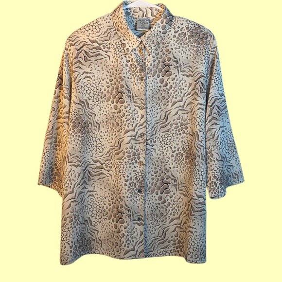 Allison Daley Animal Print Cream and Tan Blouse Size 20W - Picture 1 of 4